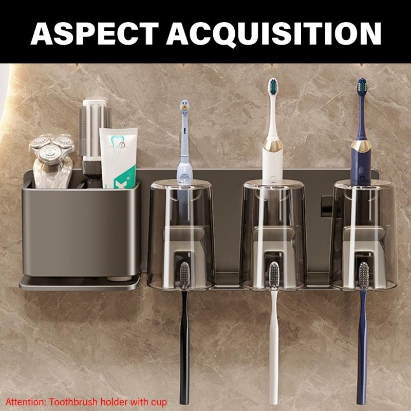 Aluminum Electric Toothbrush Rack with 2 Cups Space Saving & Easy Installs Toothbrush & Cup Holder Not Drilling Required