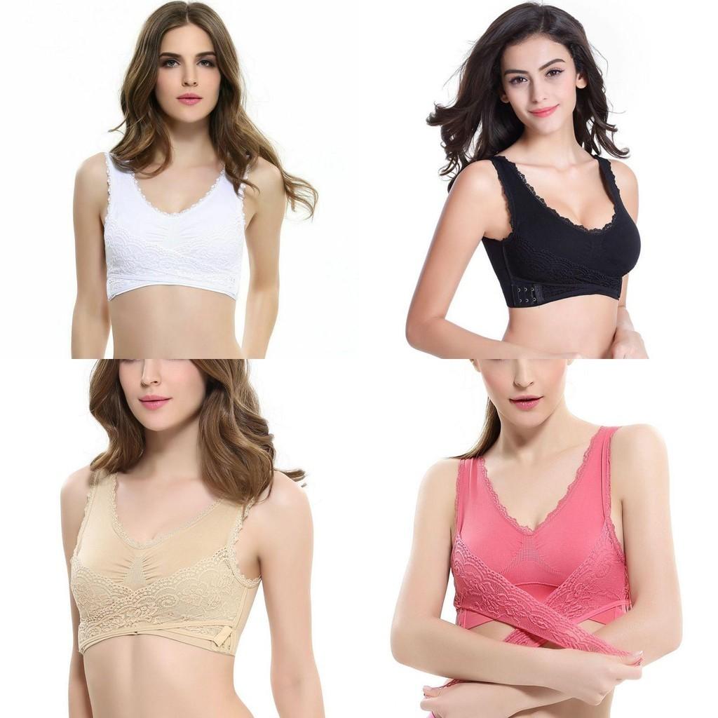 Damen Sexy Front-Kreuz Verstellbare Seiten-Schnalle Spitze Weste Kabelloser Sport-BH Für Ultimativem Komfort Und Stil