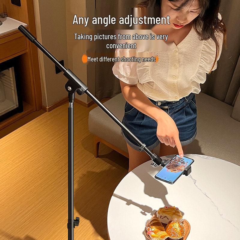 Floor-Standing Mobile Holder & Tripod with Fill Light for Live Streaming & Top-Down Shooting