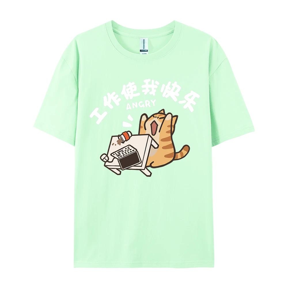 Trendy Street Trend Cat Print Men and Women Vintage Personalized Graphic T-shirt Academy Style Loose Round Neck Short Sleeve