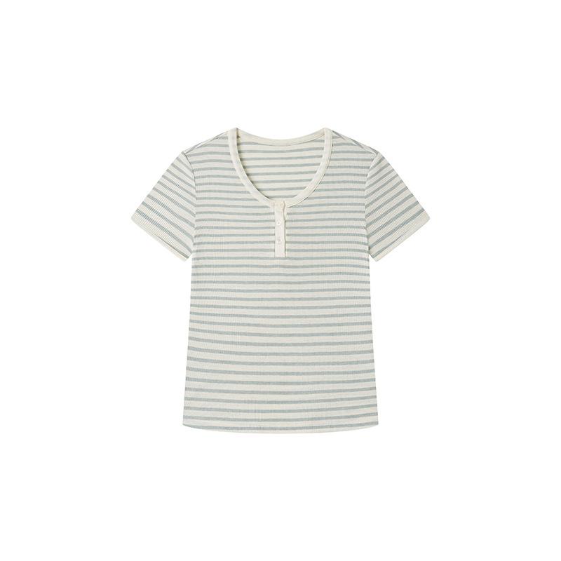 Summer Tencel Acetate Linen Short-Sleeve Women's New Knitted Slim-Fit Top