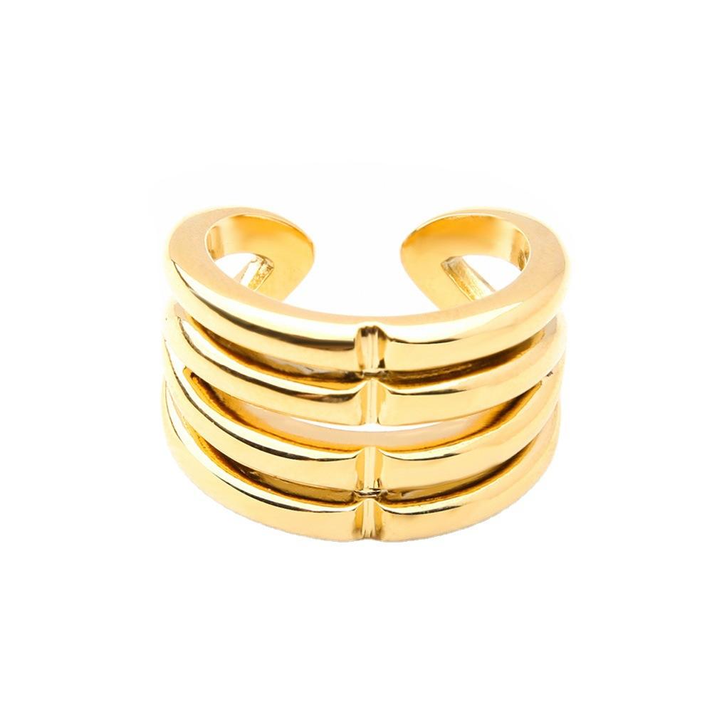 Multi-layer line + winding hollow ring ins does not fade European and American plated 18k real gold geometric opening ring