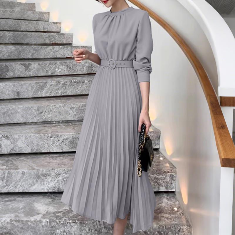 

ZANZEA Женское повседневное платье с круглым вырезом, однотонное, свободного кроя, с длинным рукавом 5XL светло-серый