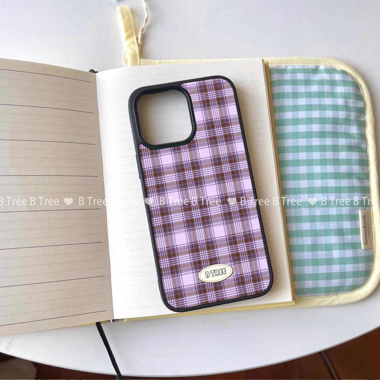 

American Retro Purple Plaid Minimalist Design Phone Case For iPhone 17 AIR 16 15 14 13 12 11 PRO MAX XR XSMAX 7 8 PLUS Y2K Cover iPhone17