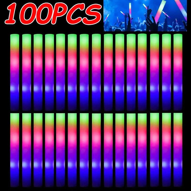 

100PCS LED Colorful Glow Sticks Adjustable 3 Light Modes Glow Foam Stick Cheer Tube For Xmas Birthday Concert Party Supplies