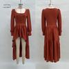 2025 Retro Western Long Sleeve Solid Color Dress for Women