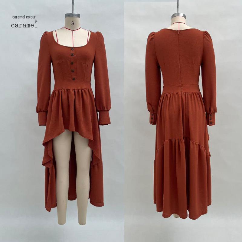2025 Retro Western Long Sleeve Solid Color Dress for Women S