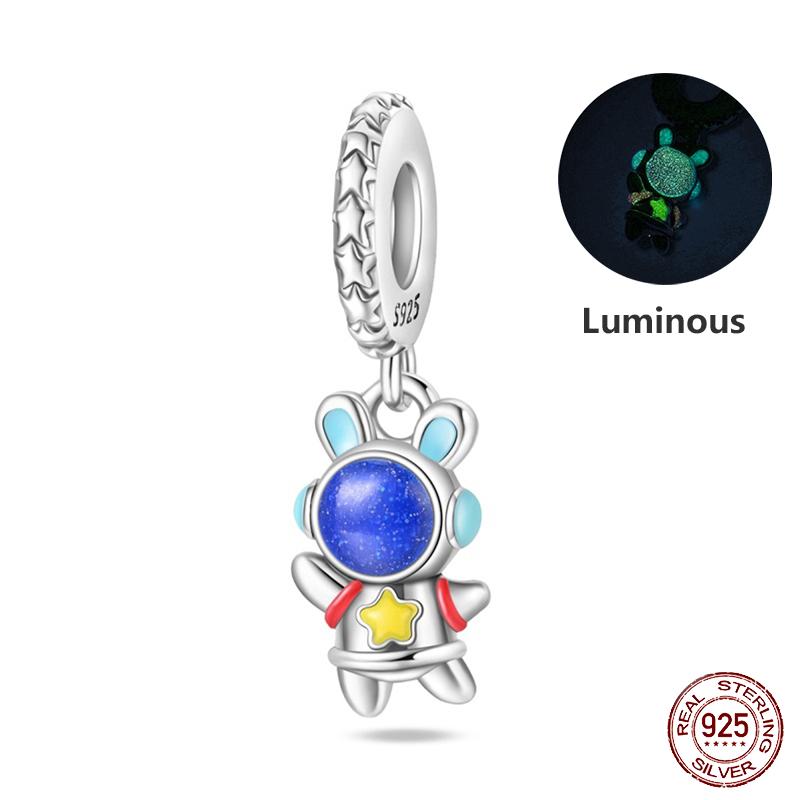 Copper Metal Trendy Fashion Glowing Spaceship Astronaut Bunny Planet Charm Bead Components Bead Components Compatible With Brand Authentic Original