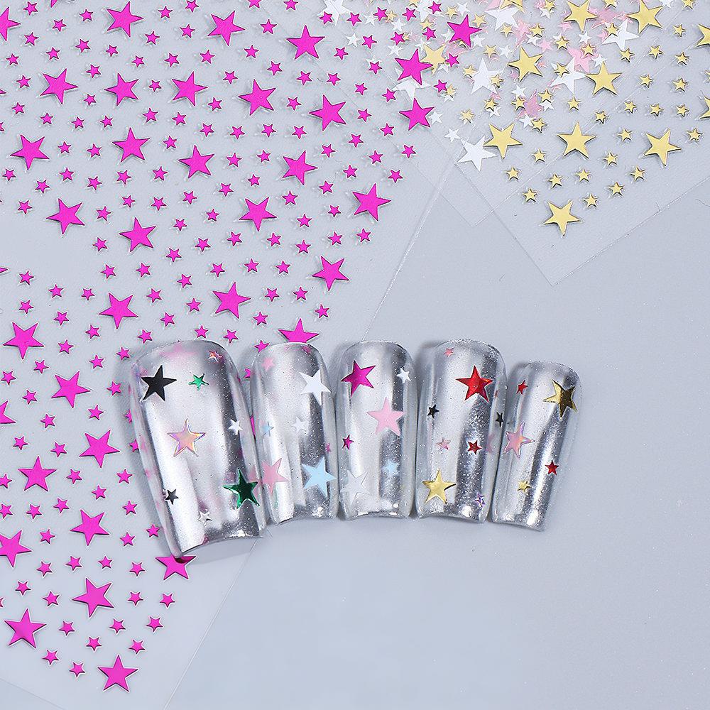 3D Y2K Dopamine Star Nail Stickers 3D Shiny Pink/Red/Green/Blue Five-Piont Stars Nail Decals 8*10cm Self-Adhesive Nail Decortion