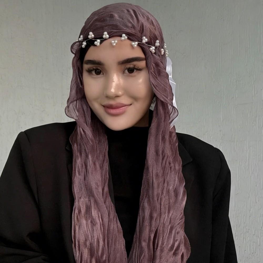 Shining Silk Scarf Ruffled Edge Chiffon Hijab Veil Fashion Ramadan Long Scarf Outdoor