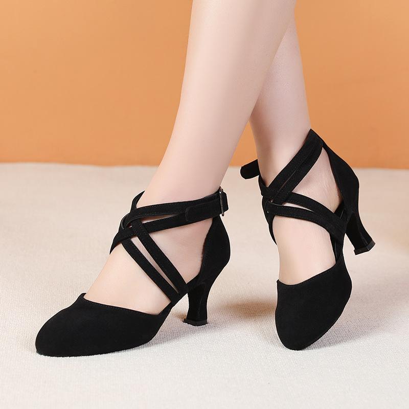 Women's Dance Shoes Double Cross Strap Medium Heeled Latin Shoes