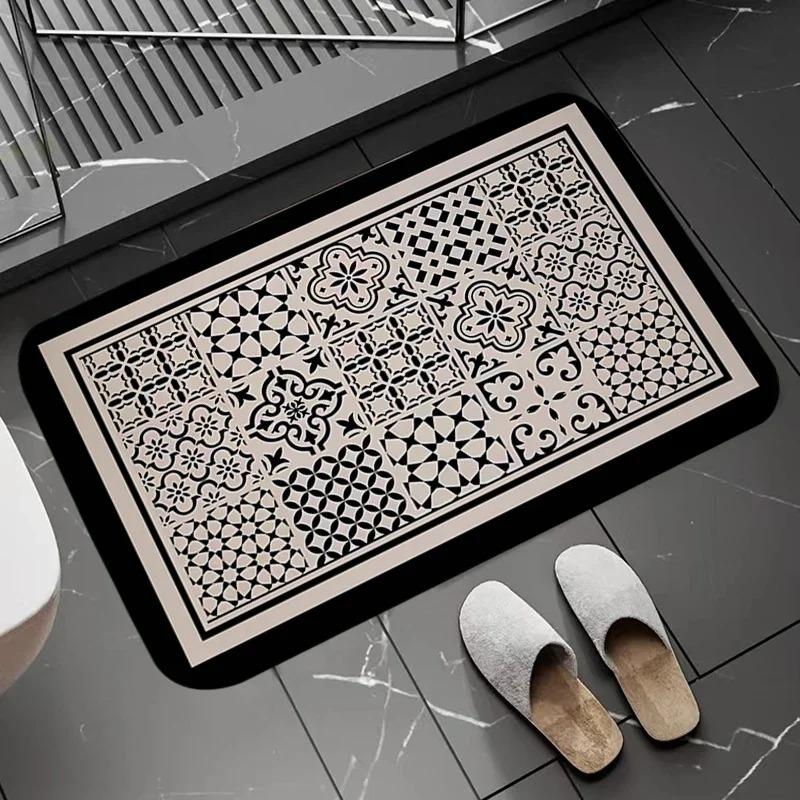 Checkerboard Flower Pattern Door Mats Floor Mats For Bathroom Retro Non Slip Carpets Kitchen Beadroom Entrance Rug Homg Decor