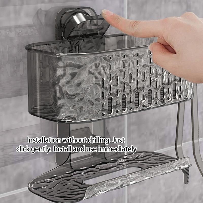 Bathroom Organizers Suction Cup Shelf With Double Layers Ventilated Storage Shelf For Shower Essential And Cosmetics