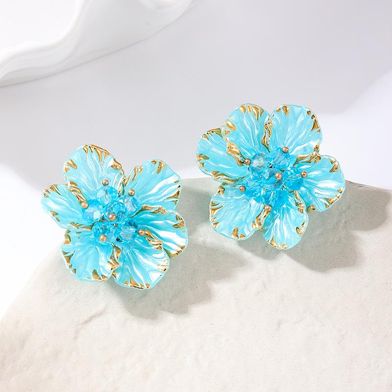 

Candy Color Flower Beaded Women s Earrings синій