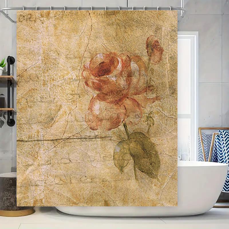 

Vibrant Floral Shower Curtain Rustic Boho Style For Bathroom Decor Soft Fabric Waterproof Home Decoration In Brown Red Orange Co W60H190(CM)-1 Pcs