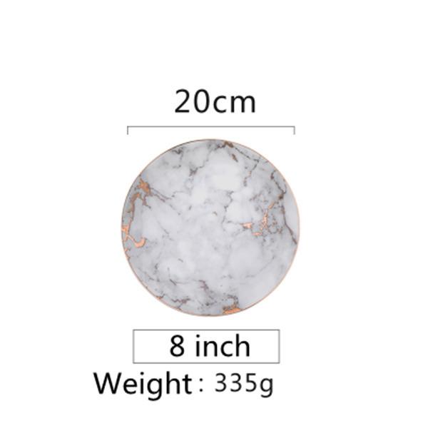 Marmorteller im europäischen Stil Keramik Geschirr Gold Einlage Porzellan Dessertteller Steak Salat Snack Kuchenteller Geschirr