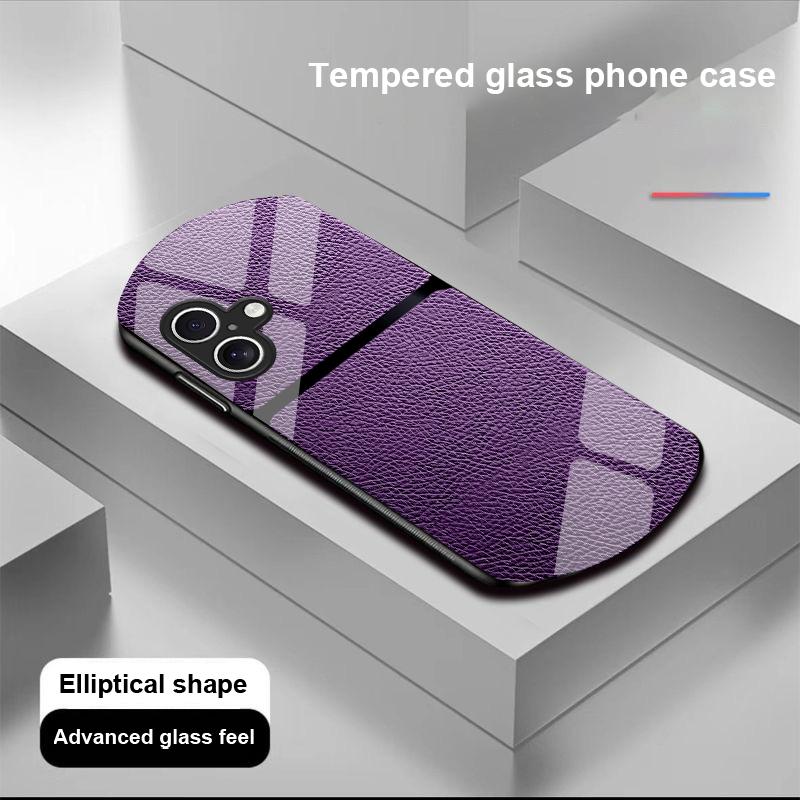 Red Leather Pattern For Apple IPhone 16 11 13 15 14 Pro Max 12 Mini 7 8 Plus XR XS Elliptical Shaped Tempered Glass Phone Case