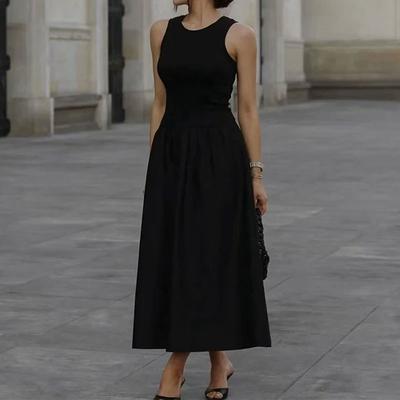 İlkbahar ve Yaz Aylarında Tatlı Stil Stil Uzun Etek, Zayıf ve Zayıf Elbise, Tatlı Kolsuz Düz Renk
