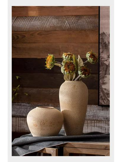 Handmade Retro Nostalgic Large Ceramic Floor Vase – Coarse Pottery Feng Shui Decor for Living Room or Hotel.