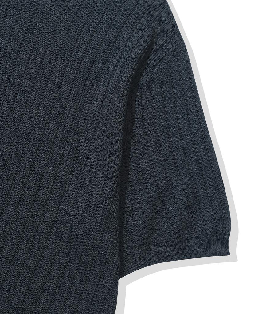 KIIMUIR [Crop] Washable Cool-Touch Henley Neck Half Knit_Navy