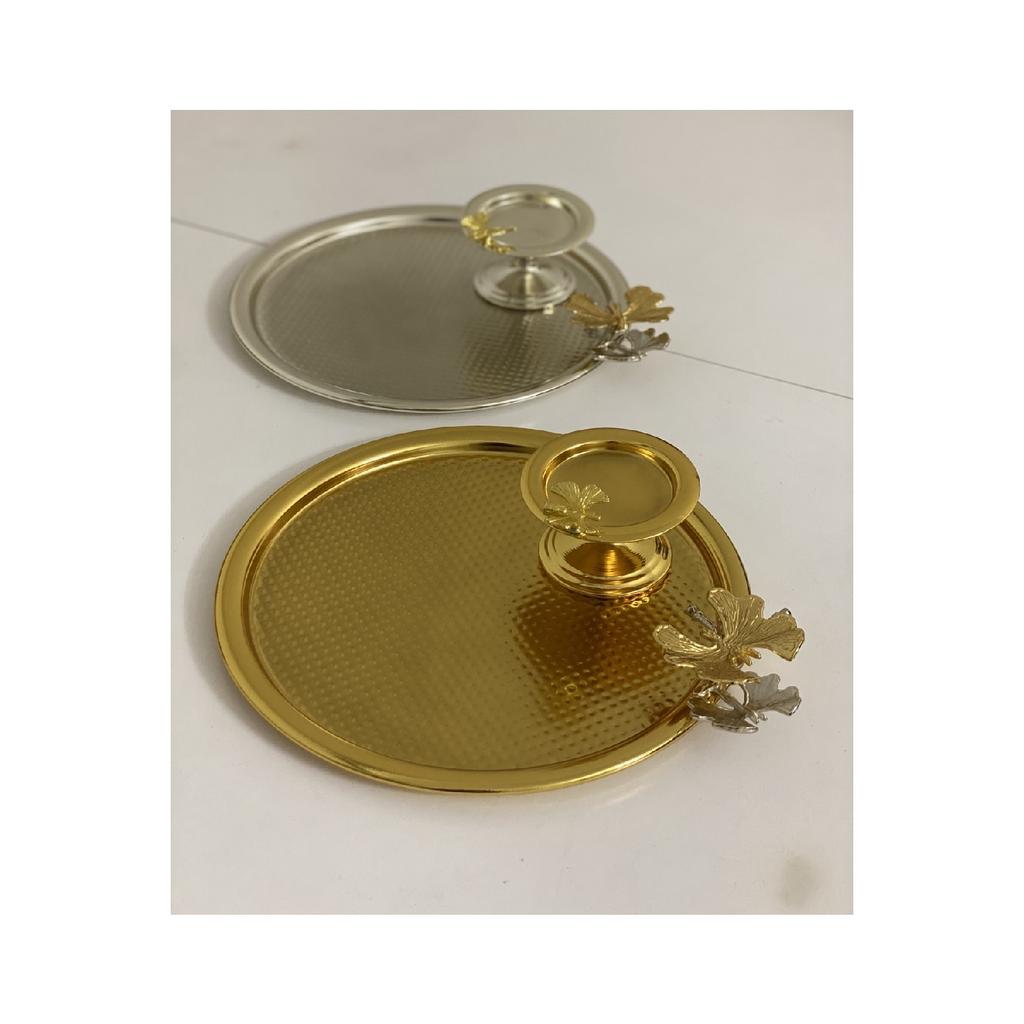 Set Of 2 Gold And Silver Color Tray And Macaron Holder Butterfly Model Round