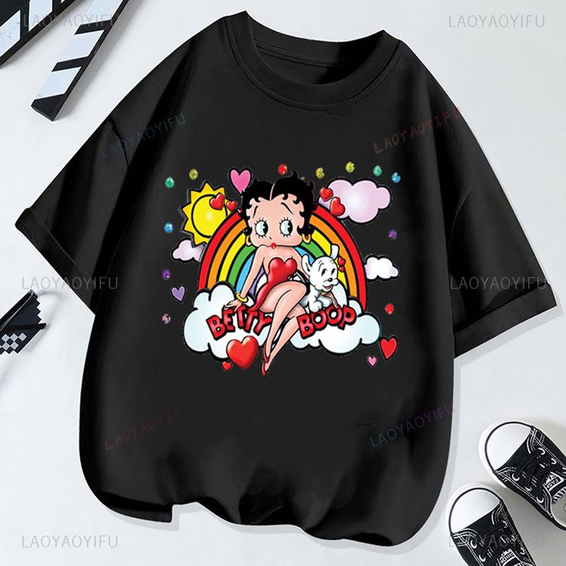 Hot Sale BettyBoop Camiseta Kawaii Cartoon Retro Style Cotton Crewneck Casual Y2k Clothes  T-Shirt Shoujo Girl Style Creativity
