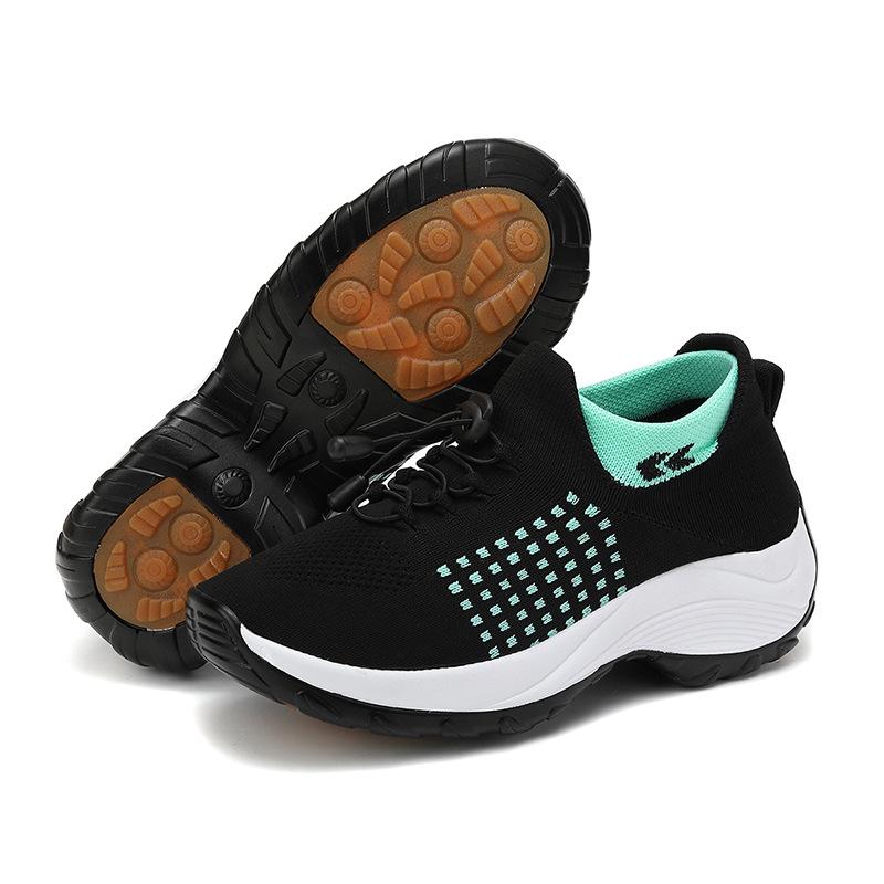 Non-slip Large Size Women's Shoes Fashionable Mother's Shoes Socks Shoes Casual Flying Knit Sports Shoes Light Rocking Shoes