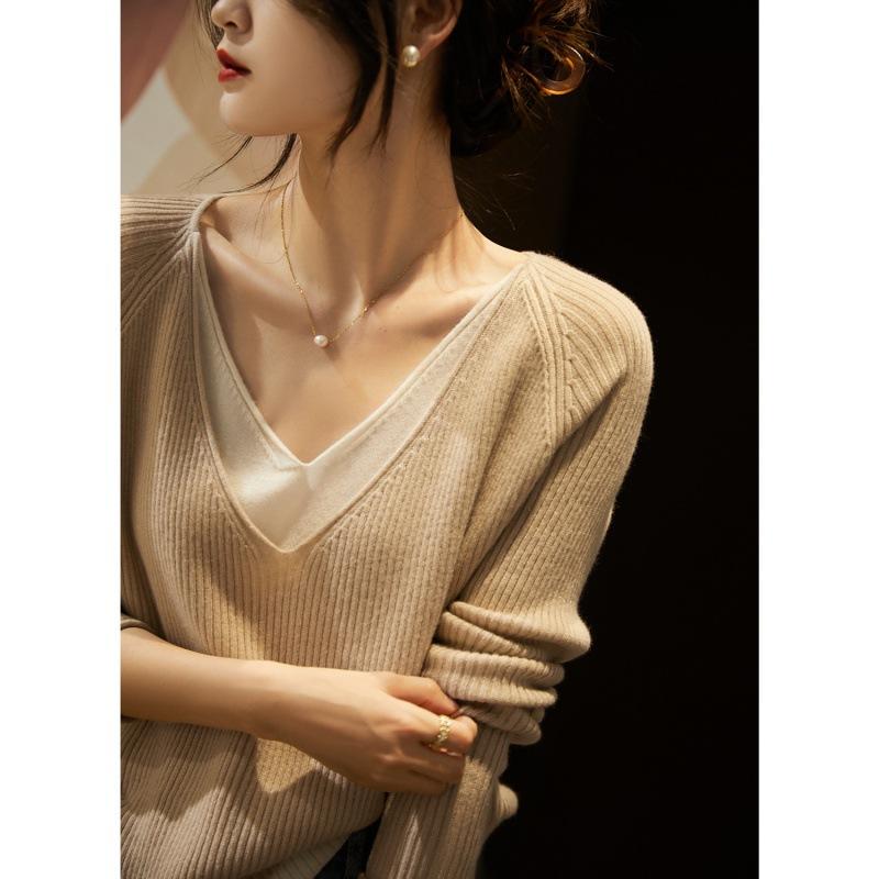 

DAFIFY Женская мода повседневная осень-зима однотонный принт длинный рукав V-образный вырез свитера One Size