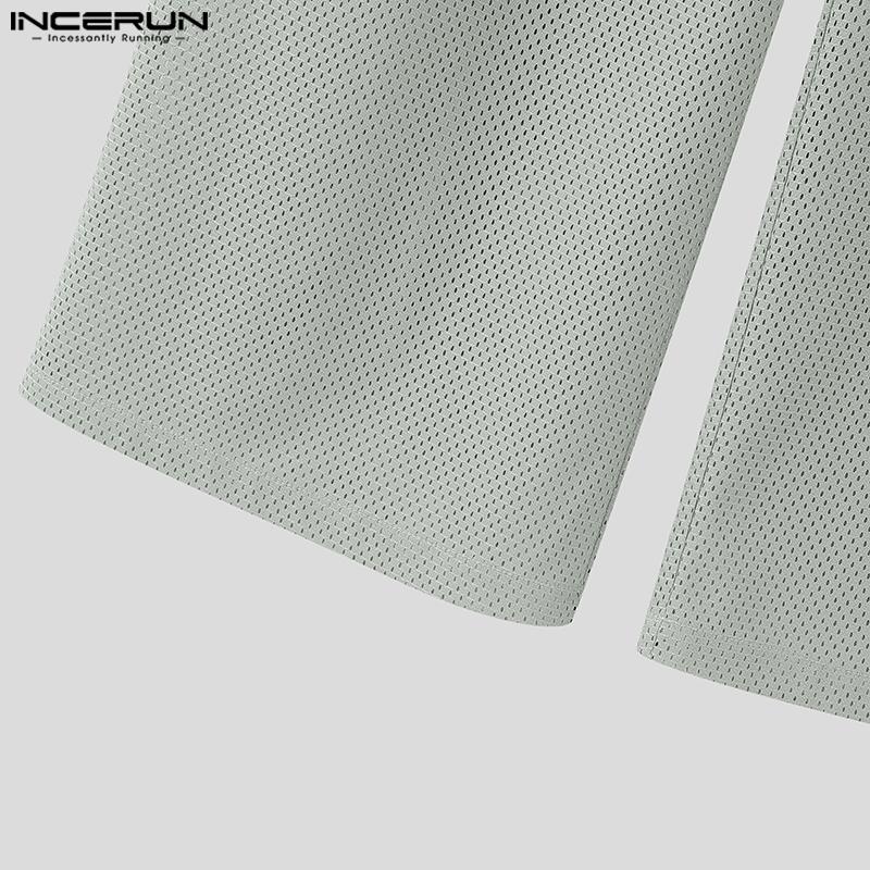 INCERUN Men Zip-up Waist Hollow See Through Casual Long Pants Trousers