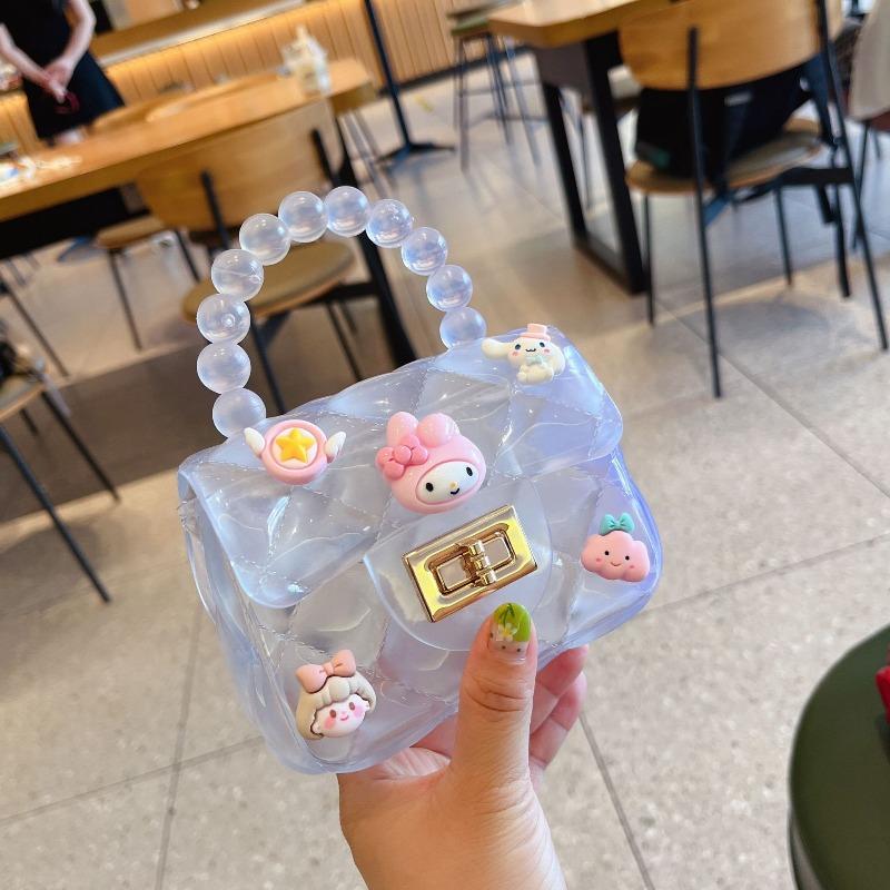 Children's cute cartoon jelly bag girls silicone change bag messenger bag little girl mini pearl handbag