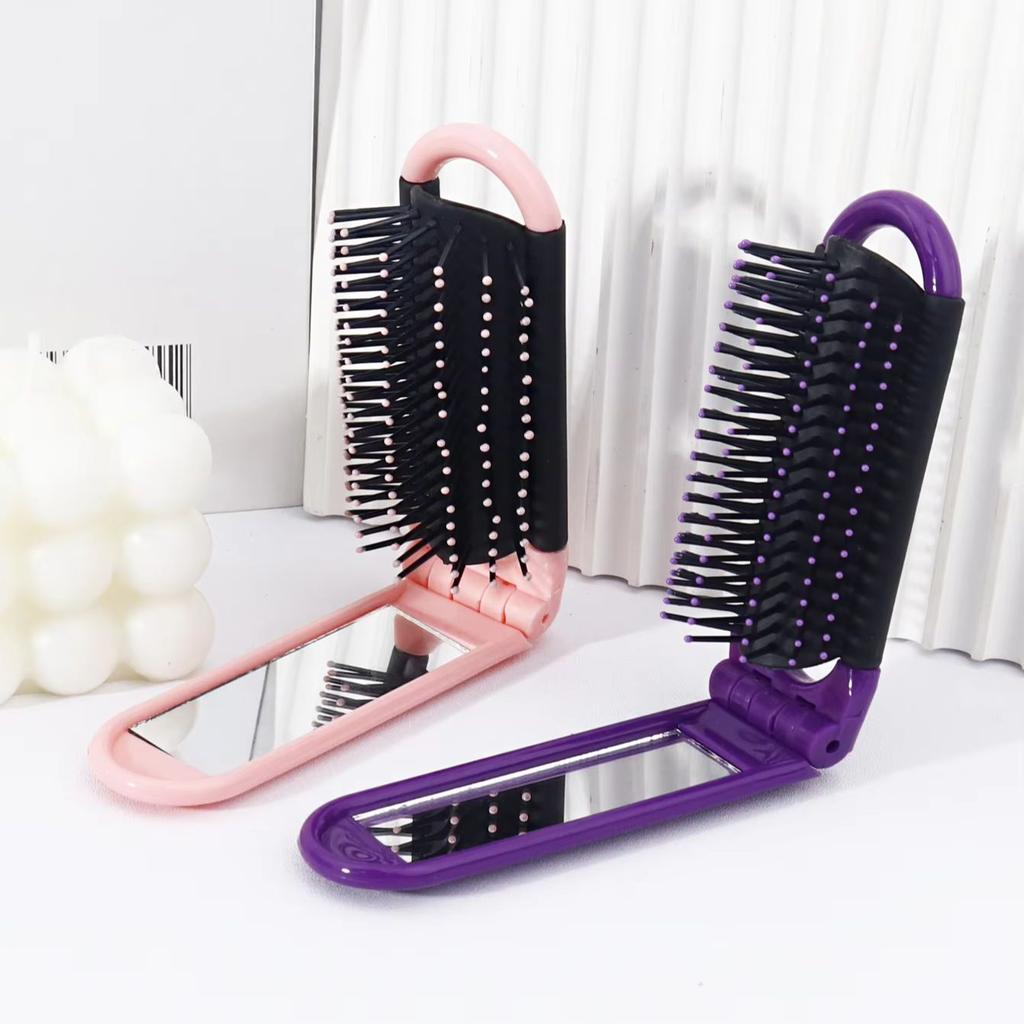 2-piece Set of Multi-color Portable Foldable Mirror Comb, Anti-static Folding Mirror Comb Special for Real Hair Wigs