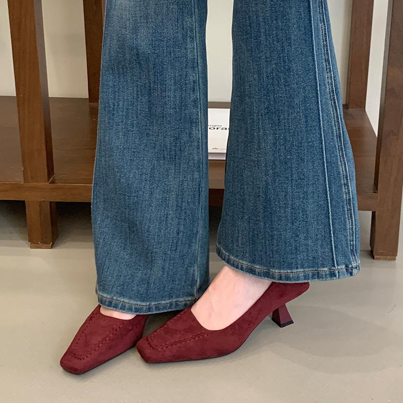 High heels autumn square head Mary Jane shoes one pedal stiletto shoes commuting light mouth single shoes