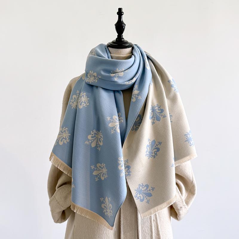 Women'S Elegant Double-Sided Floral Jacquard Pashmina Shawl - Winter Thick Warm Tassel Coldproof Windproof Blanket Scarf
