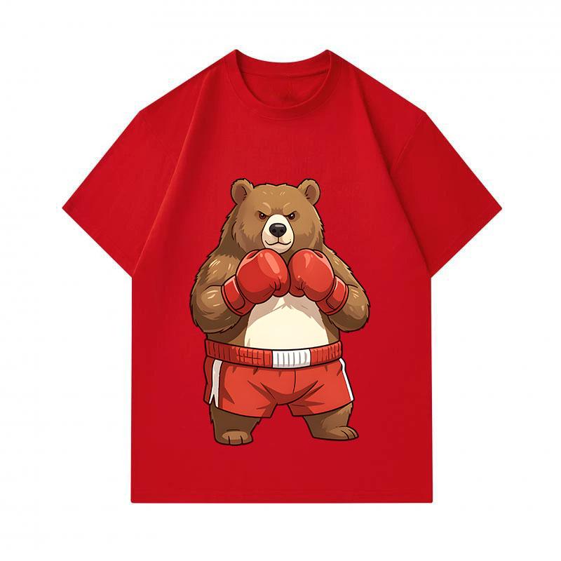Men's 100% Cotton Crew Neck Short Sleeve T-Shirt, Cool Boxer Brown Bear Graphic Printed Casual Tee, Comfortable Loose Fit Daily Wear Top for Men