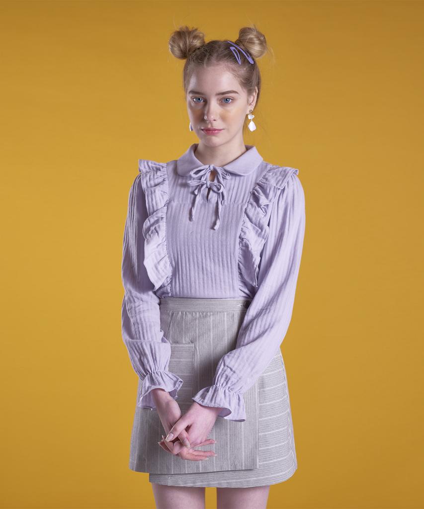 DEAR,PEER Ribbon Frill Blouse Light Purple