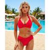 Women's White Halter Triangle Top & High Waist Cross Front Two-Piece Bikini Swimsuit