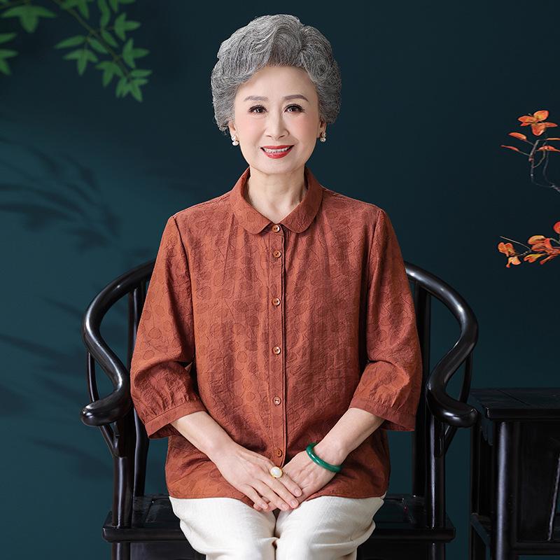 Elderly Women s Summer Lapel Shirt, Seven-Sleeve Design 3XL (60-67.5 kg) оранжевый
