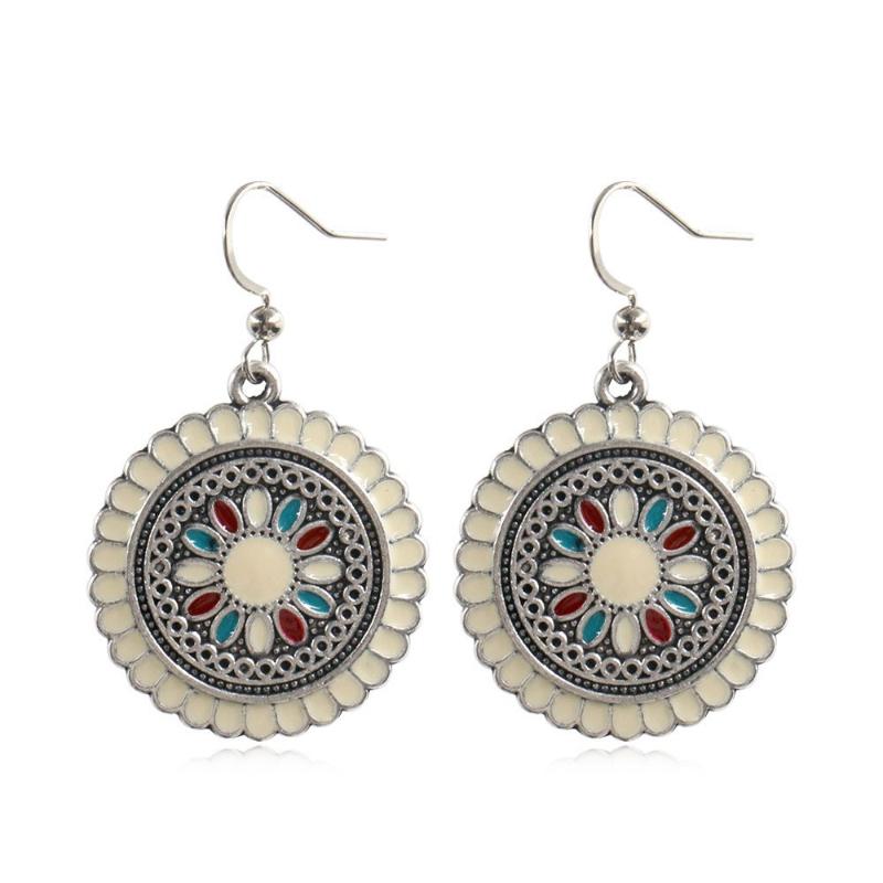 GemChic Damen-Ohrringe im Vintage-Stil, rund, mit Blumen, Öltropfen, süße Ohrringe, ethnische Mode, Haken-Ohrringe, Schmuckgeschenk für Geburtstag und Weihnachten