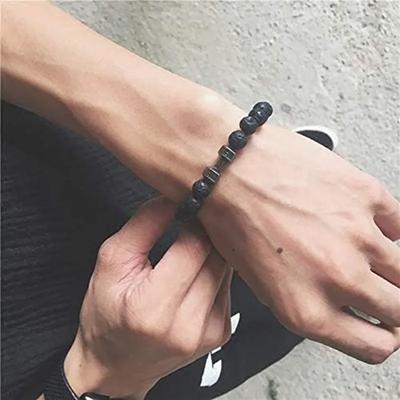 Pulsera Hombre Männer Perlenarmband Natur Lavastein Hantel Charm Armbänder Energie Fitness Langhantel Mode Frauen Schmuck