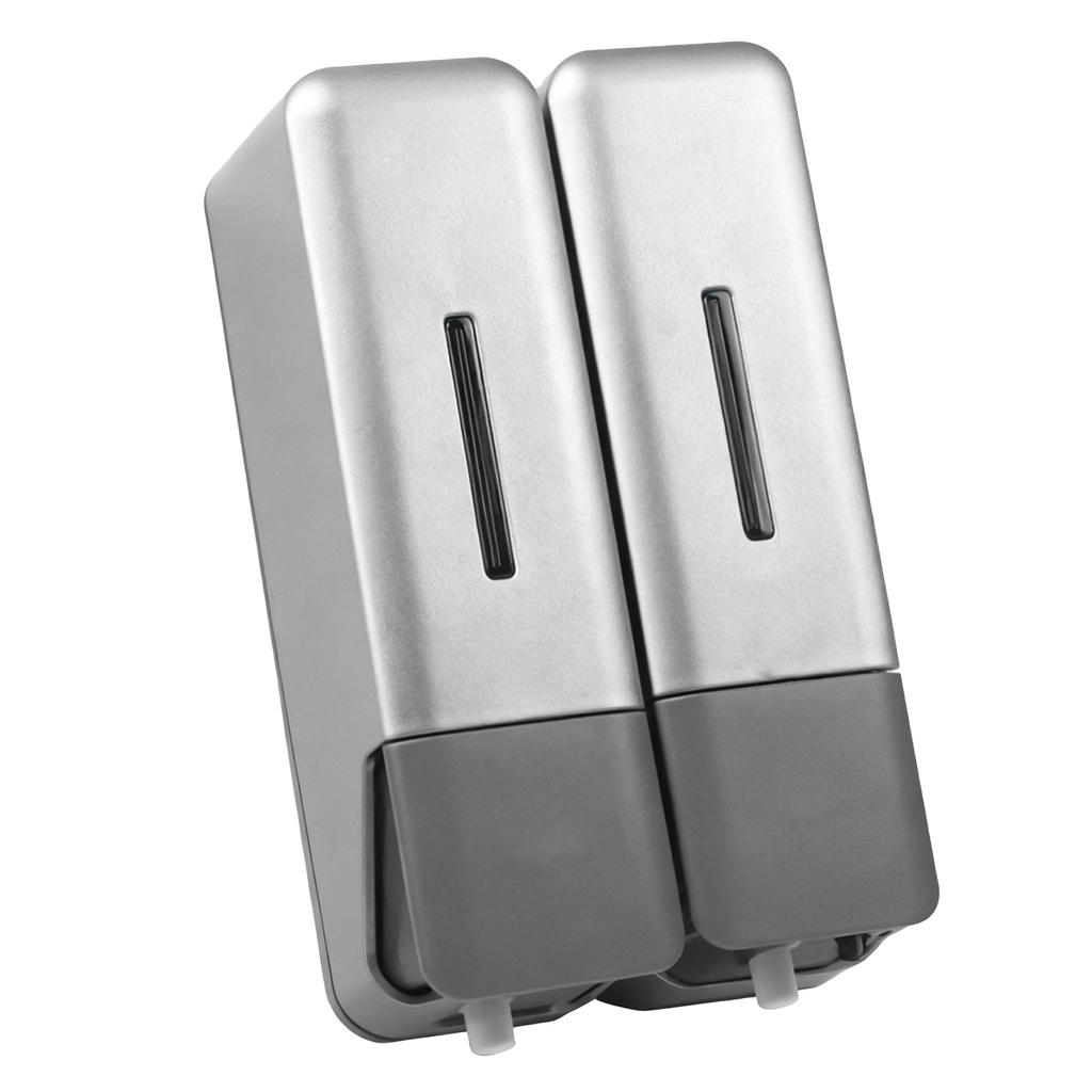 2-Kammer Duschseifenspender Wandmontierter Shampoospender für Badezimmer Hotel 250 ml pro Flasche Silber