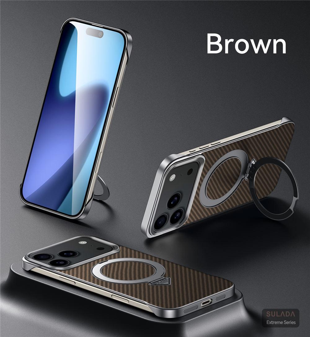 

For IPhone17 Pro Max 17 Air Kevlar Feel Magnetic Metal Ring Kickstand Cover Aramid Carbon Fiber Pattern Leather for Magsafe Case For iPhone17 Pro Max