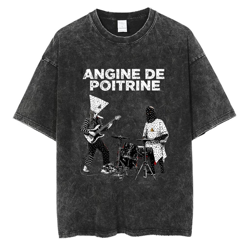 Rock Band Angine De Poitrine Vintage Washed T Shirts Mens Women Fashion Gothic Short Sleeve Tshirt Punk Hip Hop Clothing Tees