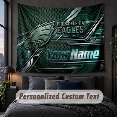 Custom Name Text Tapestry,Philadelphia Eagles Decorative Wall Hanging, Background Tapestry For Home Bedroom