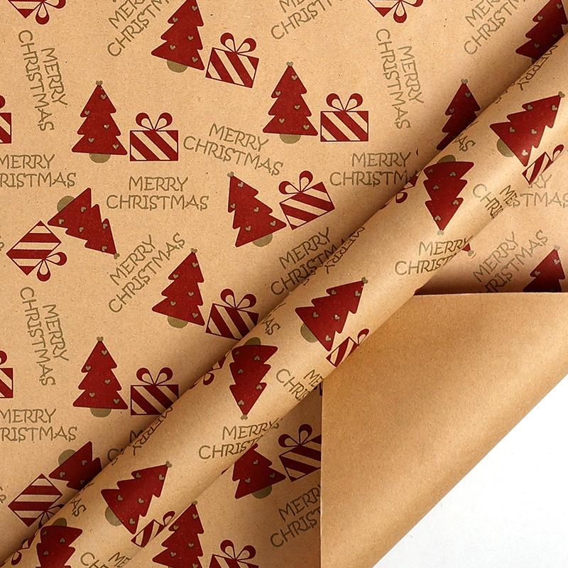 43*300cm Christmas Kraft Wrapping Paper Xmas Tree Santa Claus Gifts Packaging Paper DIY Craft Home Party Decoration Background