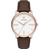 Minimalist White Brown Leather Men's Quartz Watch with Date AR11572