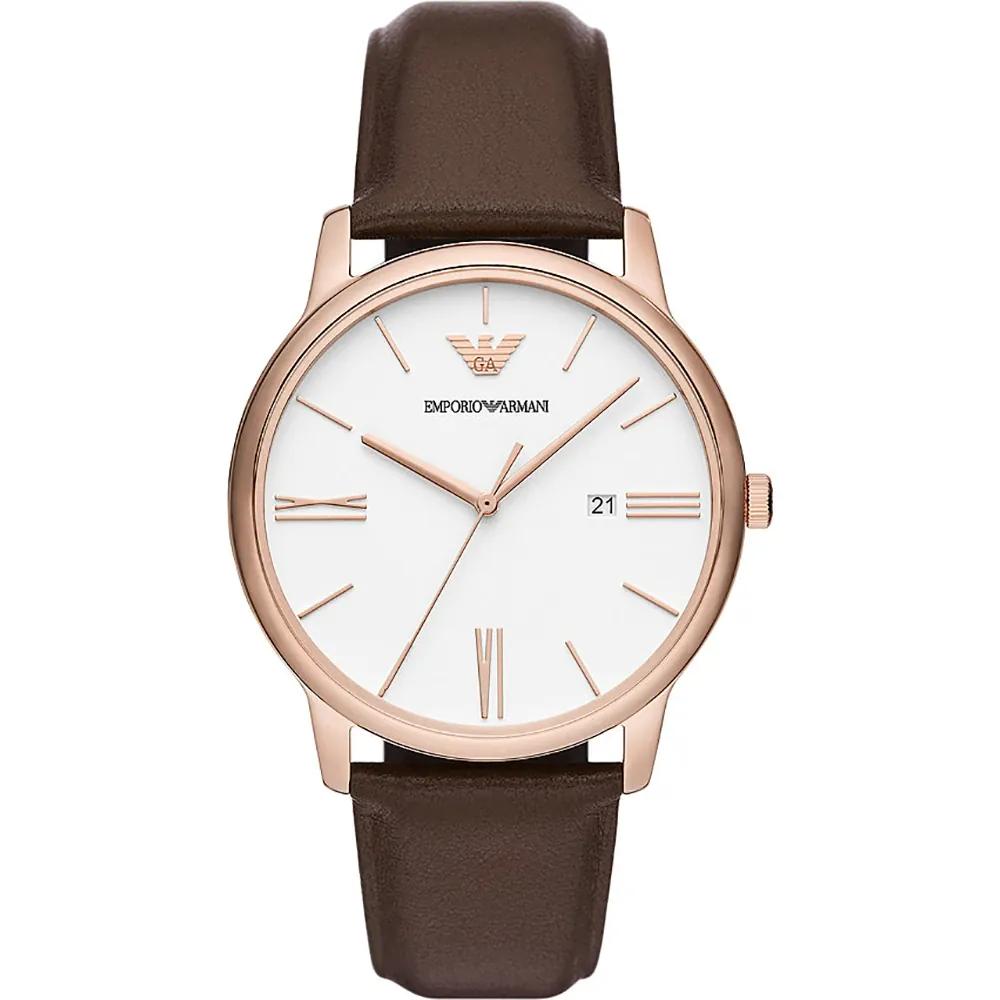 

Emporio Armani Minimalist White Brown Leather Men s Quartz Watch with Date AR11572 белый
