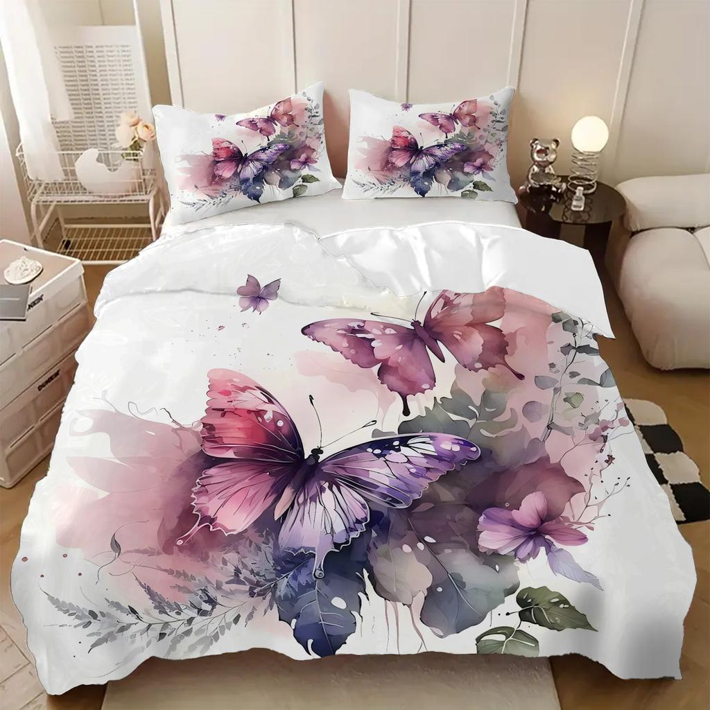 Watercolor Butterfly 3D Printed Quilt Cover set Rustic Natural Style Luxury Duvet Cover Soft Comfortable Bedding Set Pillowcases
