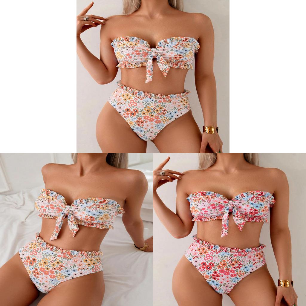 Women Trendy Strappy Bikini Swimsuit With Ruffle Edges For Water Sports And Beachwear