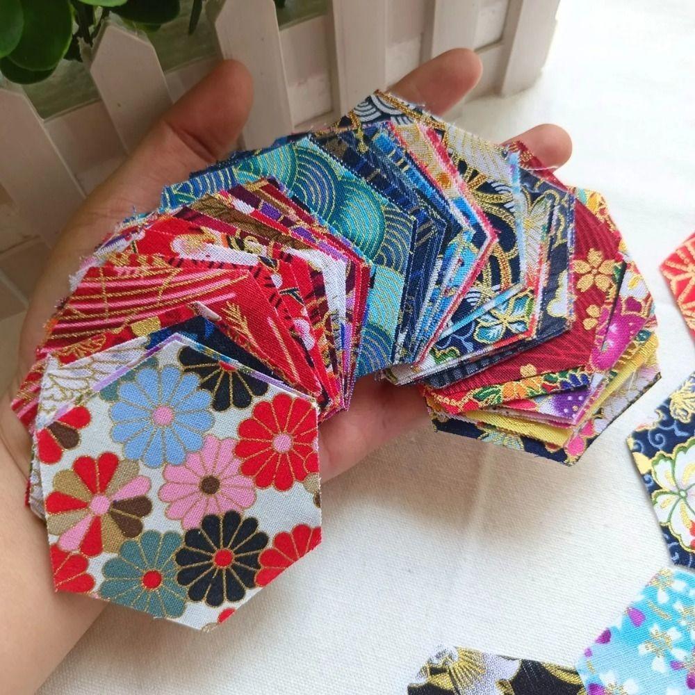 

50PCS Cotton Hot Stamping Fabric Multicolor Hexagon Precuts Jelly Roll Fabric Patchwork Projects
