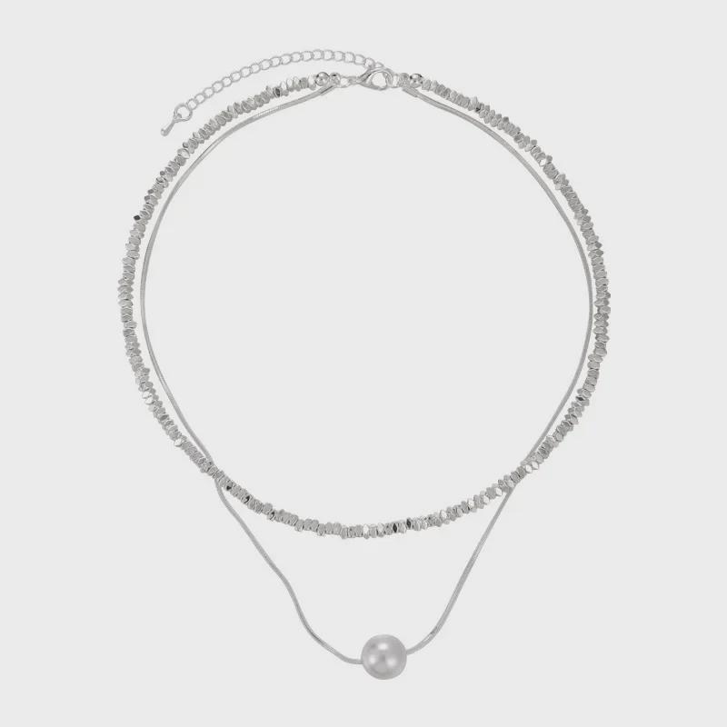 2024 Trendy Double-Layered Pearl Necklace for Women – High-End Silver Clavicle Accessory